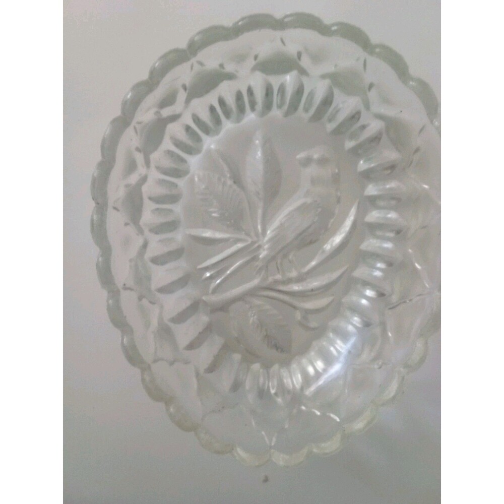 Hofbauer Byrdes Germany Crystal Bird Etched Trinket Dish Egg Shaped 6x4.5"